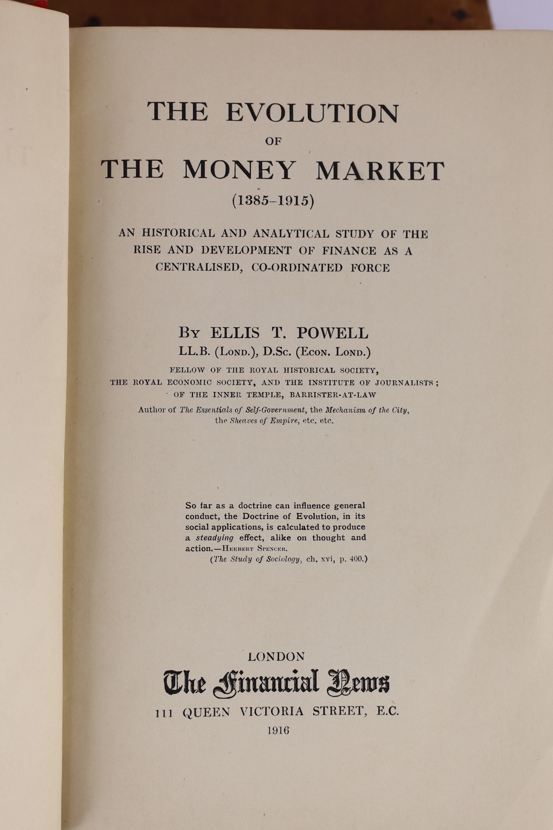 The Front Page, 1887-1992 - The International Herald Tribune. facsimile illustrated text; cloth in d/wrapper, folio. 1992; Turner, B.B. - Chronicles of the Bank of England. illus.; publisher's cloth. 1897